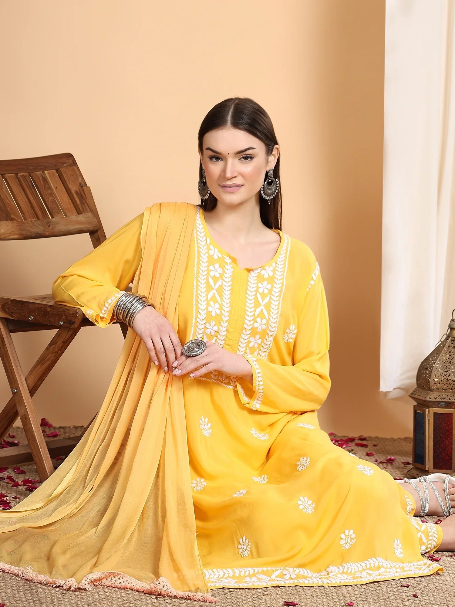 Shiza Chikankari Premium Modal Co-ord Set (Yellow) - Image 5