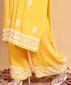 Shiza Chikankari Premium Modal Co-ord Set (Yellow) - Image 6