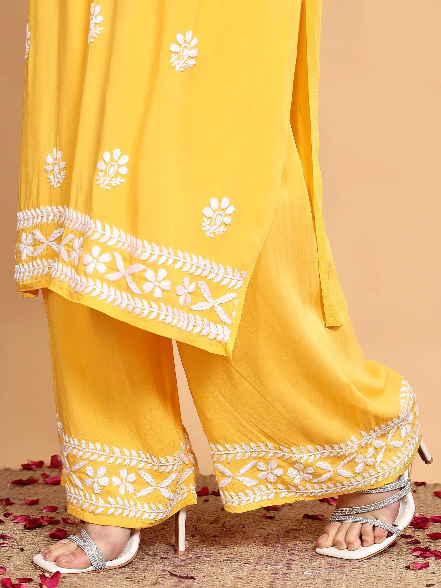 Shiza Chikankari Premium Modal Co-ord Set (Yellow) - Image 6