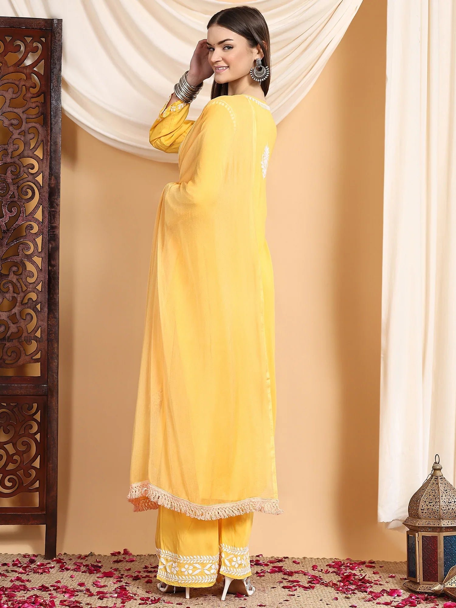 Shiza Chikankari Premium Modal Co-ord Set (Yellow) - Image 7