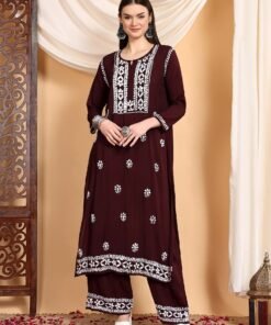Shiza Chikankari Premium Modal Co-ord Set (Brown) - Image 3