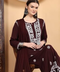 Shiza Chikankari Premium Modal Co-ord Set (Brown) - Image 4