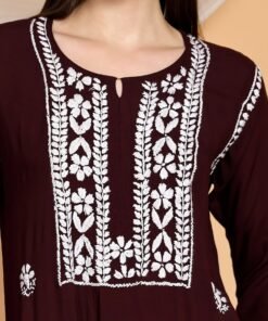 Shiza Chikankari Premium Modal Co-ord Set (Brown) - Image 5