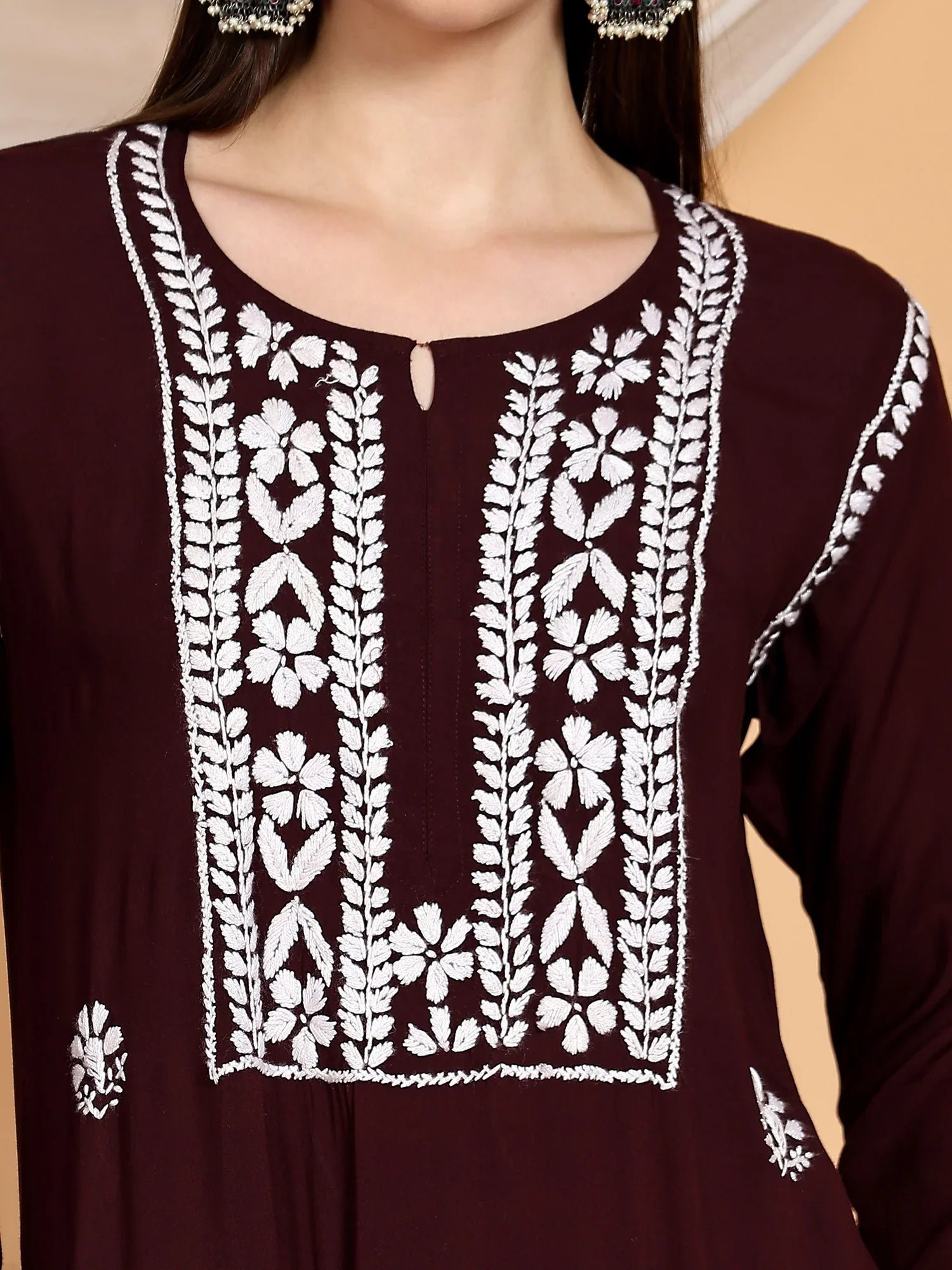 Shiza Chikankari Premium Modal Co-ord Set (Brown) - Image 5