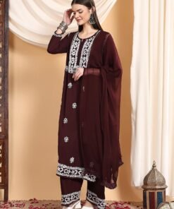 Shiza Chikankari Premium Modal Co-ord Set (Brown) - Image 6