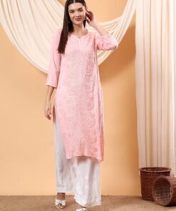 Alina Chikankari Modal Straight Kurta (Pastel Peach)