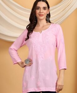 Misha Chikankari Modal Short Kurti (Baby Pink)