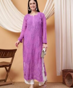 Dua Premium Viscose 3D Chikankari Straight Kurta (Lilac)
