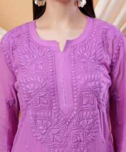 Alternative view of Dua Premium Viscose 3D Chikankari Straight Kurta (Lilac)