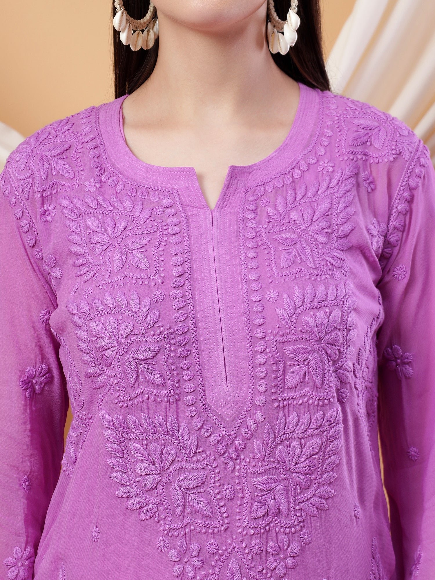 Dua Premium Viscose 3D Chikankari Straight Kurta (Lilac) - Image 2