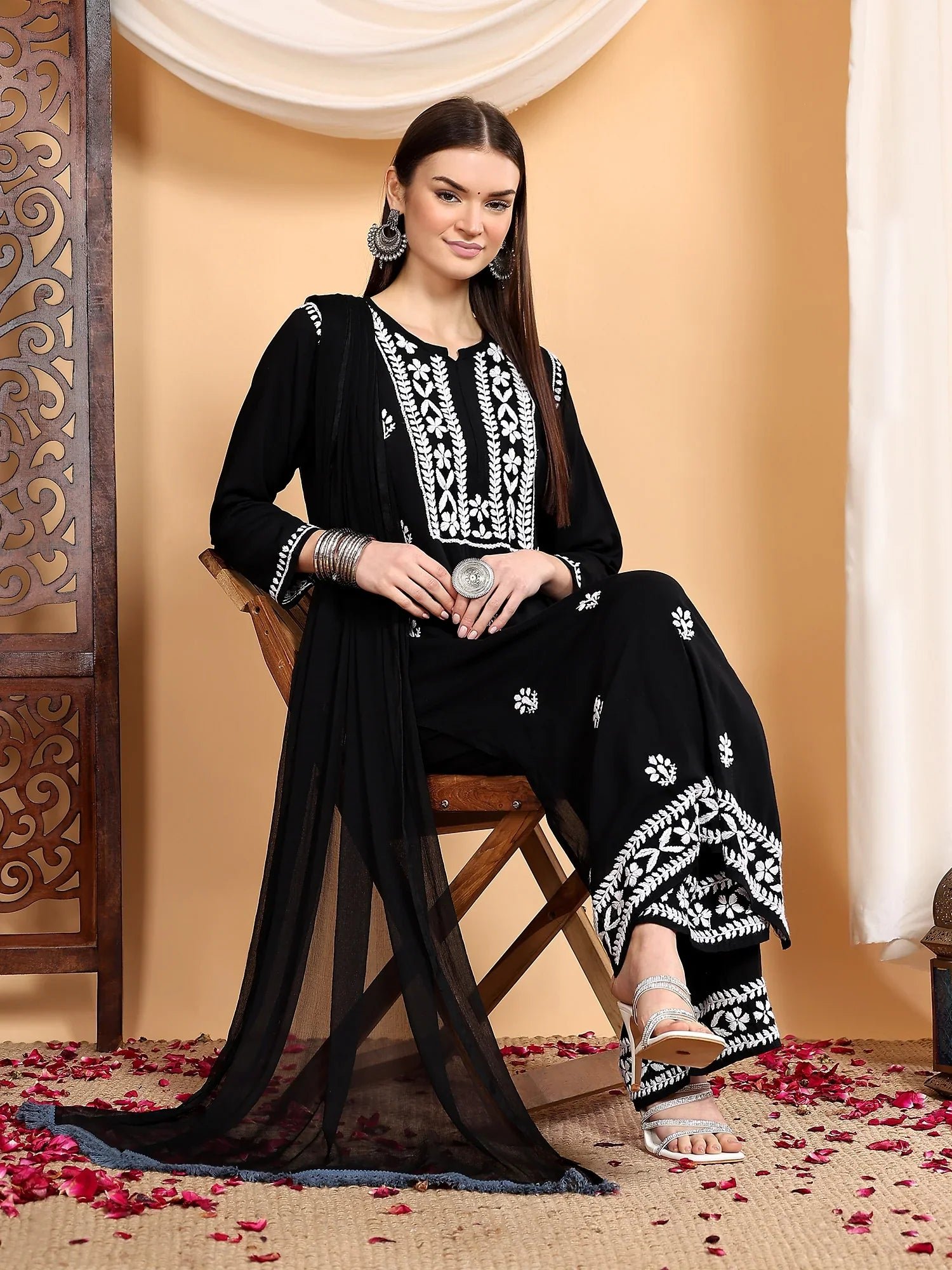 Shiza Chikankari Premium Modal Co-ord Set (Black) - Image 2