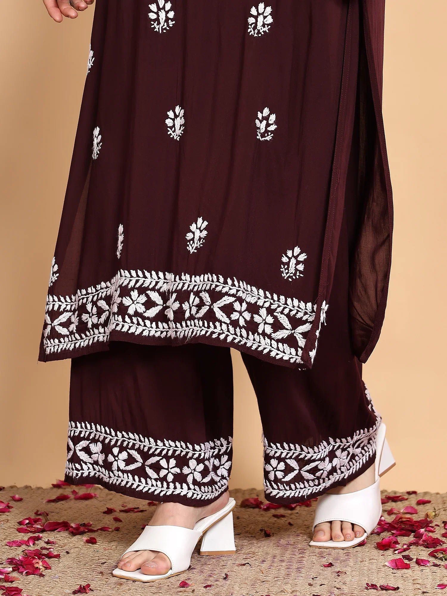 Shiza Chikankari Premium Modal Co-ord Set (Brown) - Image 7