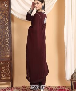Shiza Chikankari Premium Modal Co-ord Set (Brown) - Image 8