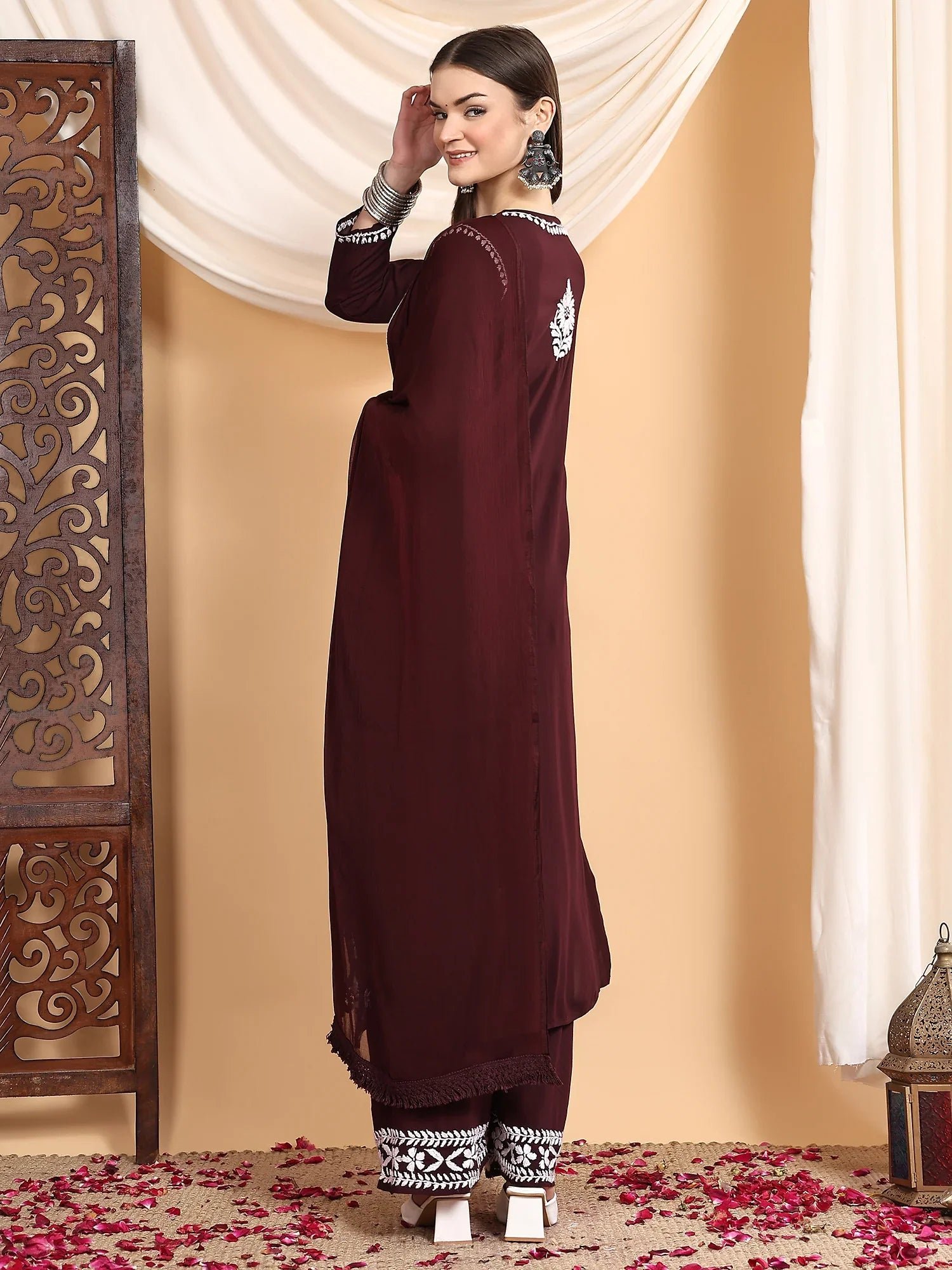 Shiza Chikankari Premium Modal Co-ord Set (Brown) - Image 8