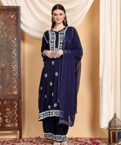Shiza Chikankari Premium Modal Co-ord Set (Navy)