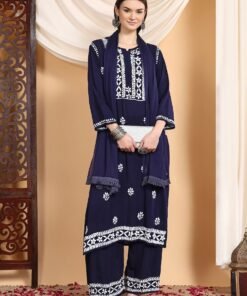 Shiza Chikankari Premium Modal Co-ord Set (Navy) - Image 3