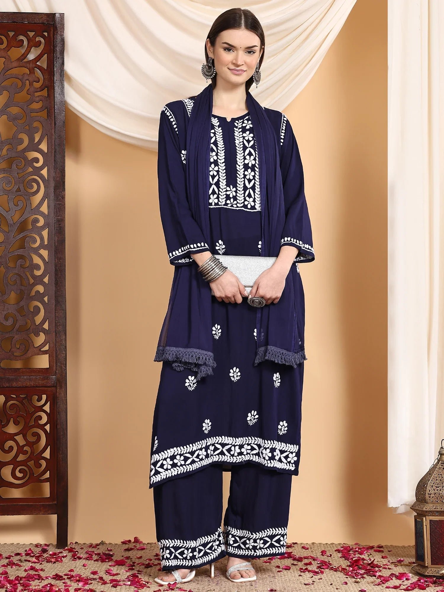 Shiza Chikankari Premium Modal Co-ord Set (Navy) - Image 3