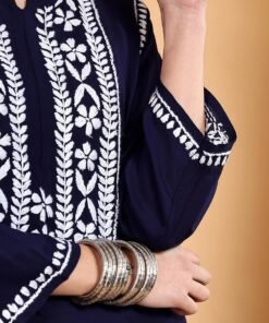 Shiza Chikankari Premium Modal Co-ord Set (Navy) - Image 4
