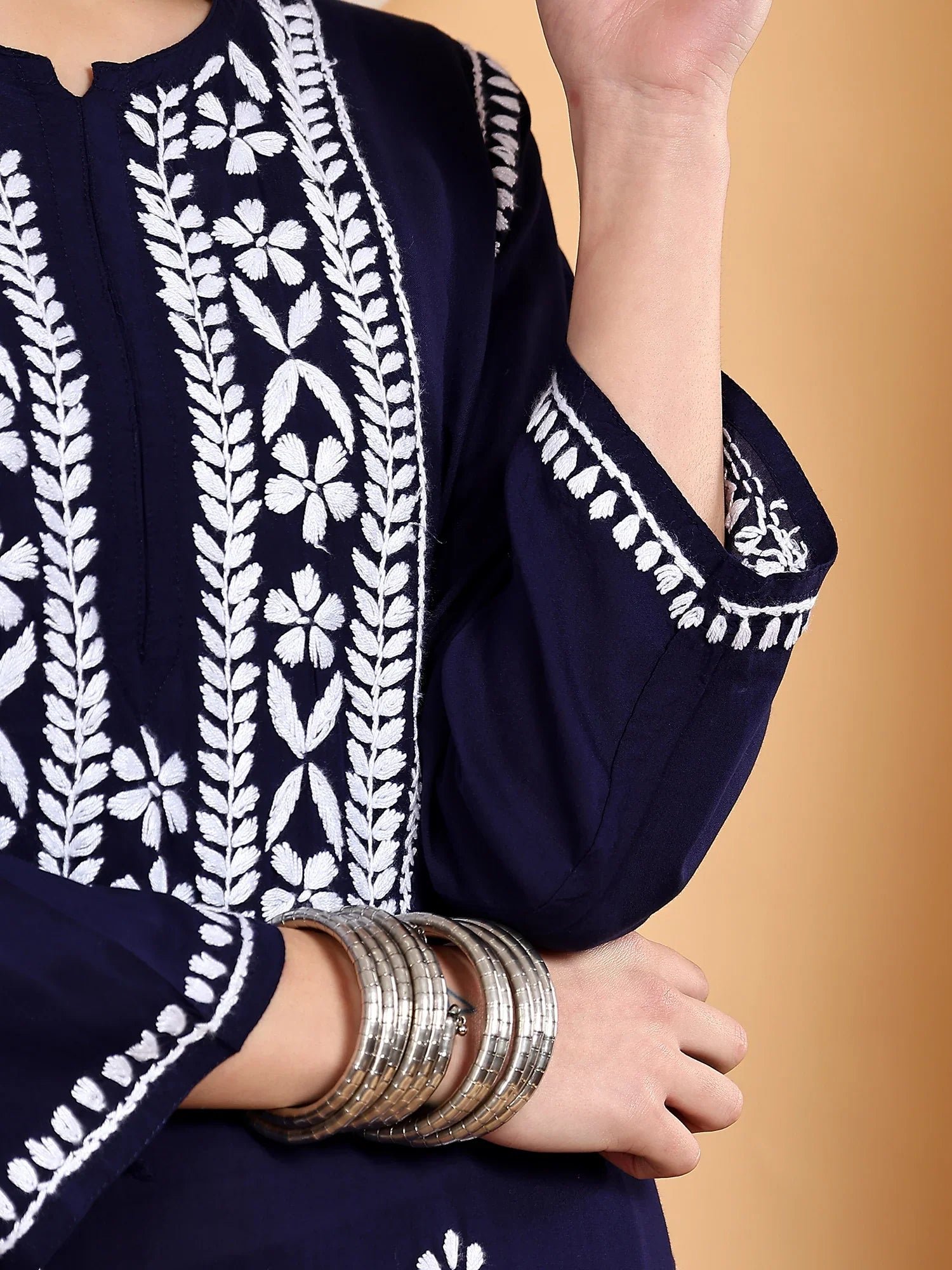 Shiza Chikankari Premium Modal Co-ord Set (Navy) - Image 4