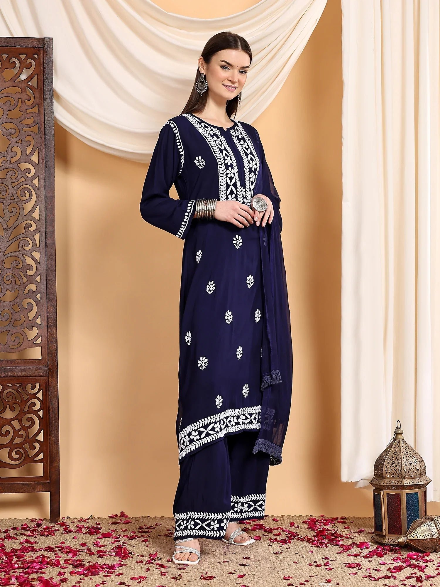 Shiza Chikankari Premium Modal Co-ord Set (Navy) - Image 5
