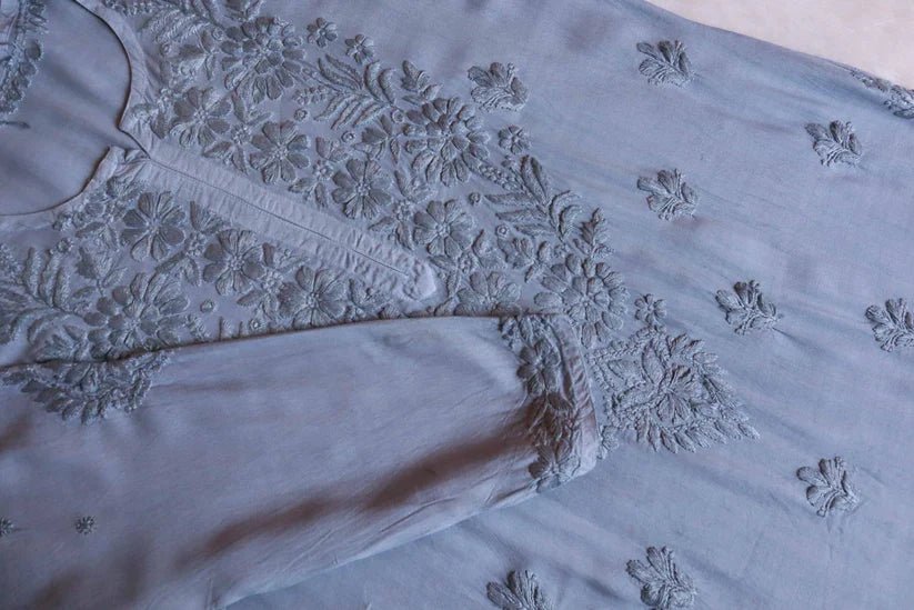 Aayat Grey Rayon Kurta Pant set - Image 3