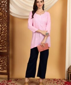 Alternative view of Misha Chikankari Modal Short Kurti (Baby Pink)