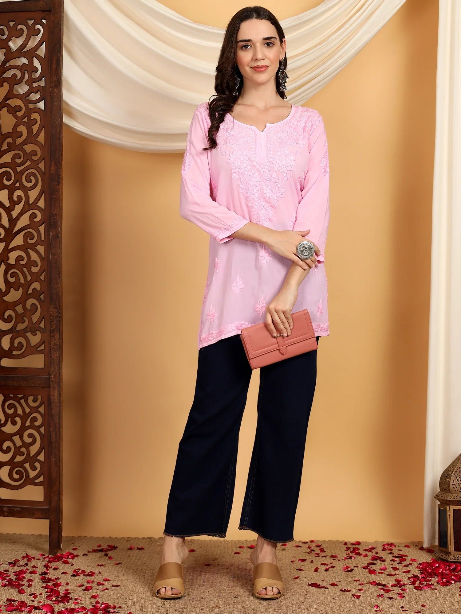 Misha Chikankari Modal Short Kurti (Baby Pink) - Image 2
