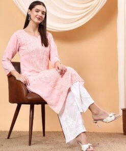 Alternative view of Alina Chikankari Modal Straight Kurta (Pastel Peach)