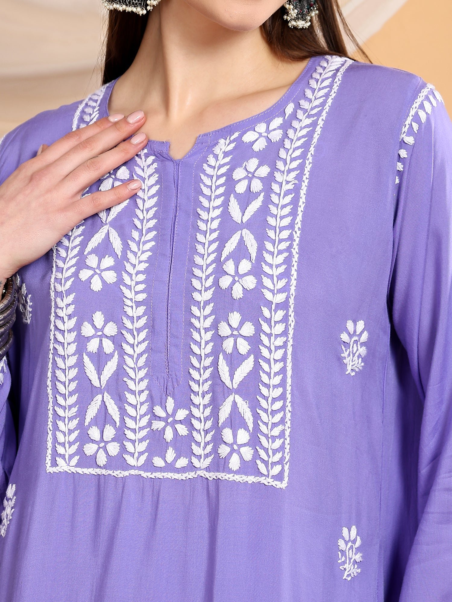 Shiza Chikankari Premium Modal Co-ord Set (Lavender) - Image 2