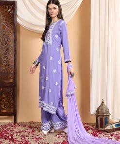 Shiza Chikankari Premium Modal Co-ord Set (Lavender) - Image 3