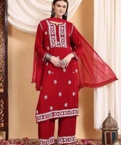 Shiza Chikankari Premium Modal Co-ord Set (Maroon)