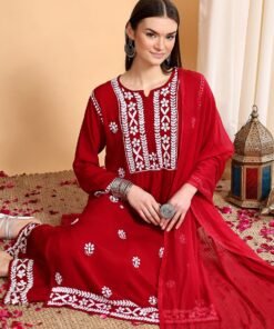 Alternative view of Shiza Chikankari Premium Modal Co-ord Set (Maroon)