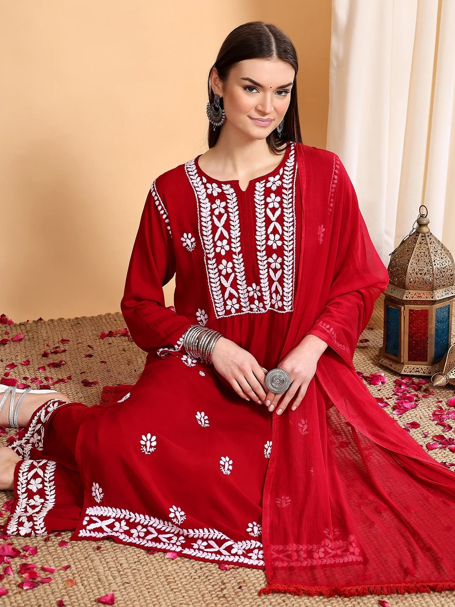Shiza Chikankari Premium Modal Co-ord Set (Maroon) - Image 2
