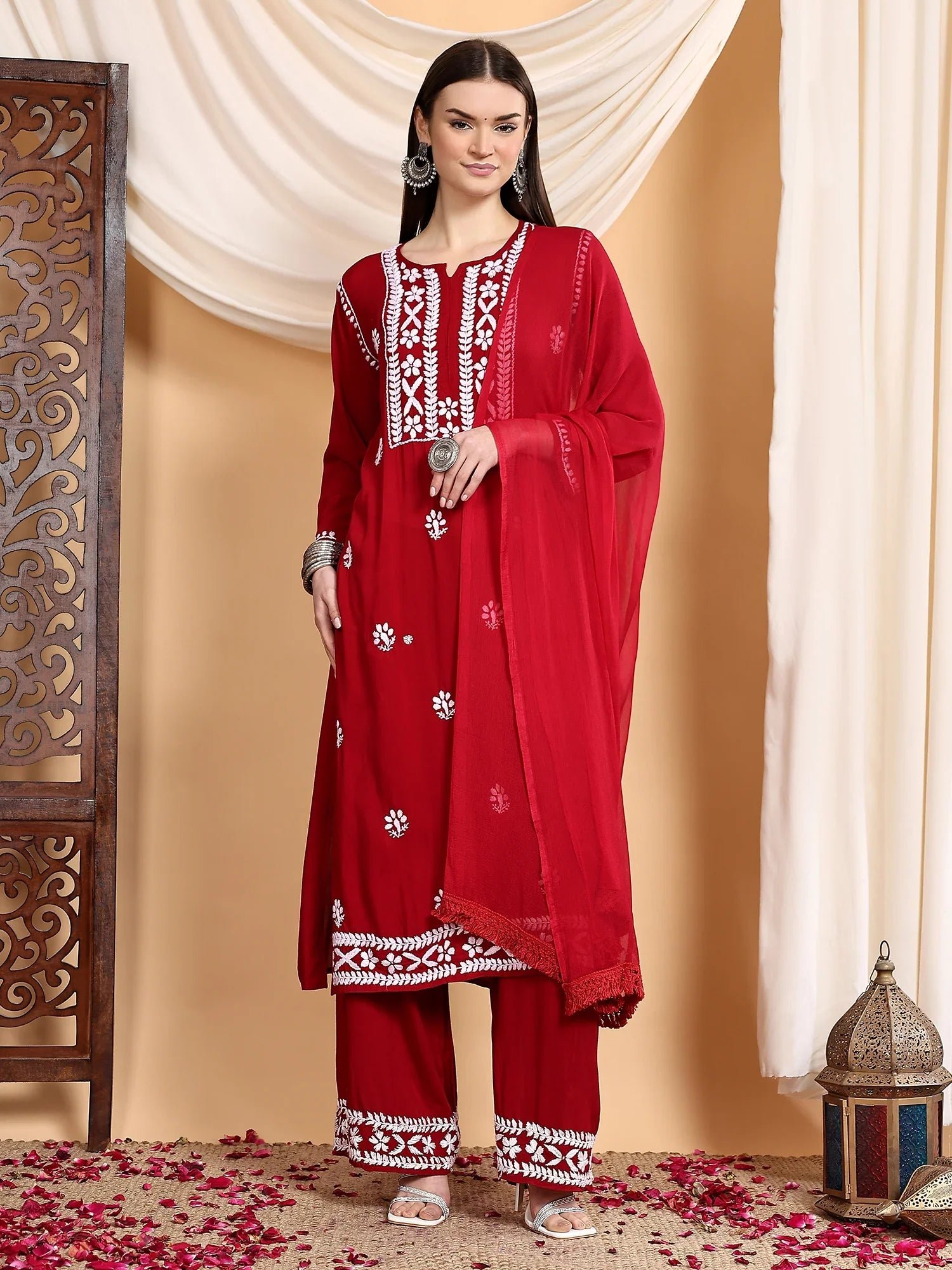Shiza Chikankari Premium Modal Co-ord Set (Maroon) - Image 3