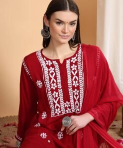 Shiza Chikankari Premium Modal Co-ord Set (Maroon) - Image 4