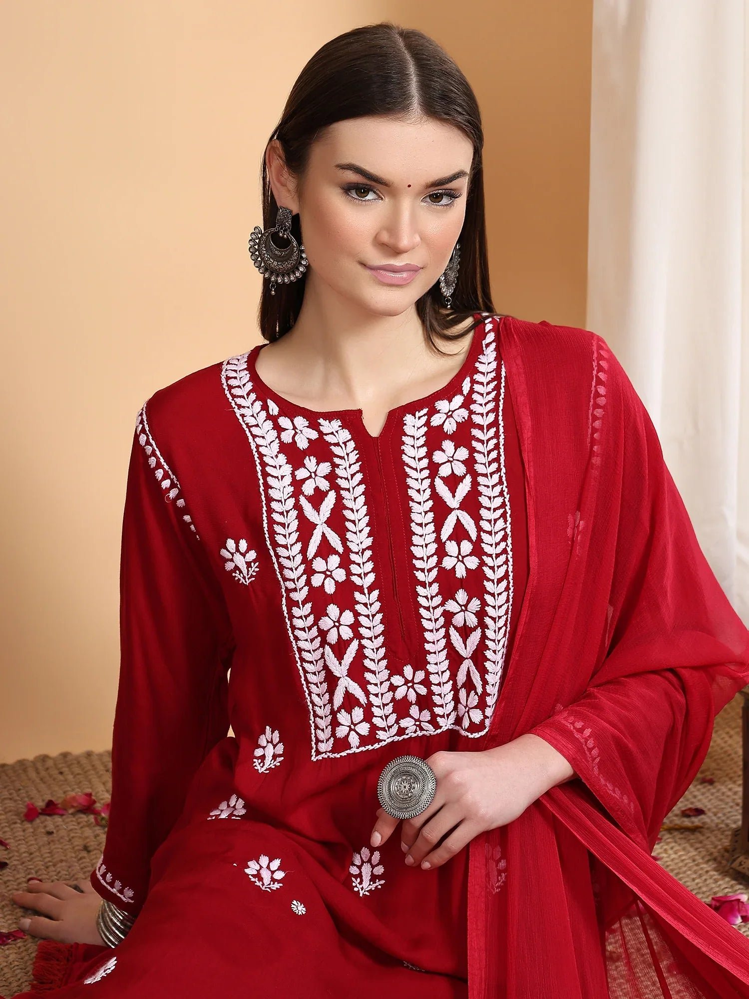 Shiza Chikankari Premium Modal Co-ord Set (Maroon) - Image 4