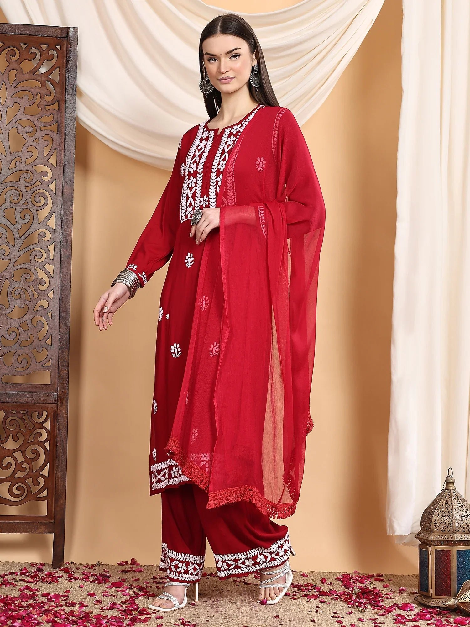 Shiza Chikankari Premium Modal Co-ord Set (Maroon) - Image 5