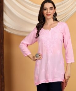 Misha Chikankari Modal Short Kurti (Baby Pink) - Image 3