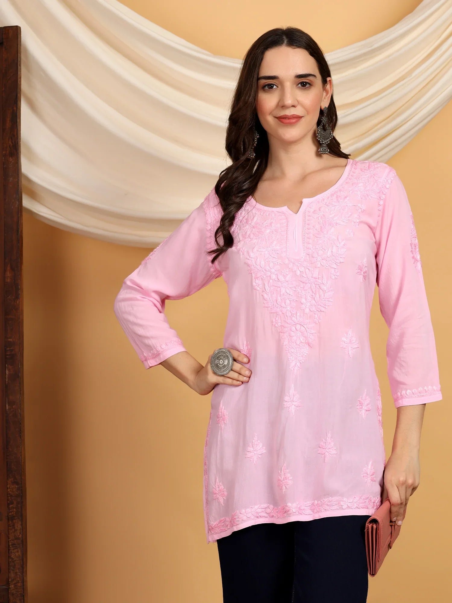 Misha Chikankari Modal Short Kurti (Baby Pink) - Image 3