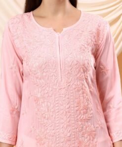 Alina Chikankari Modal Straight Kurta (Pastel Peach) - Image 3