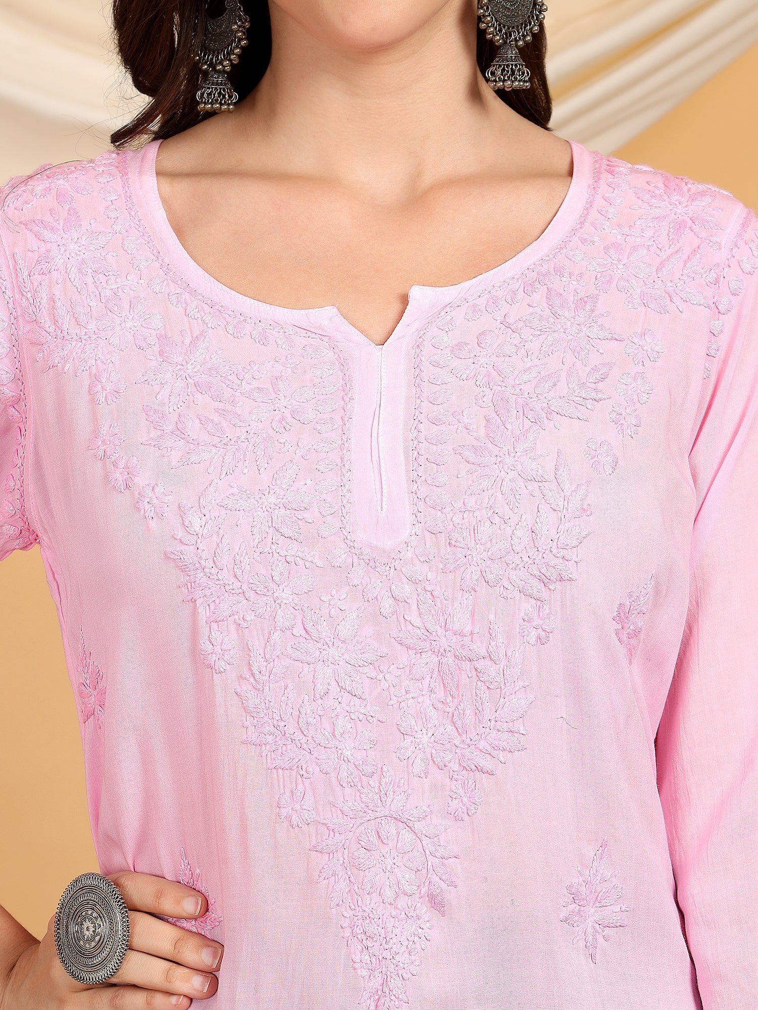 Misha Chikankari Modal Short Kurti (Baby Pink) - Image 4