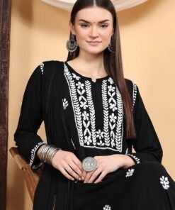 Shiza Chikankari Premium Modal Co-ord Set (Black) - Image 4