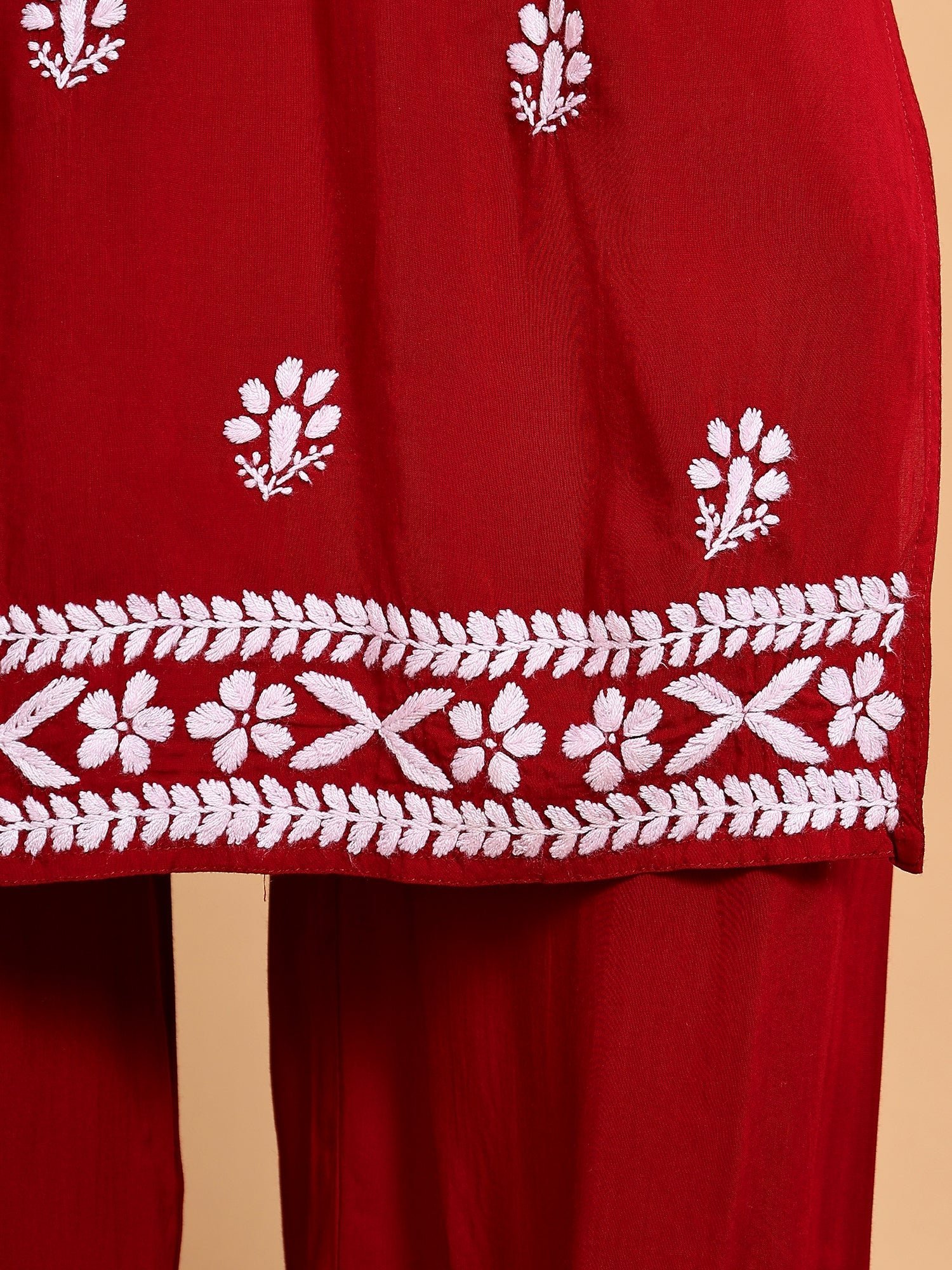 Shiza Chikankari Premium Modal Co-ord Set (Maroon) - Image 7