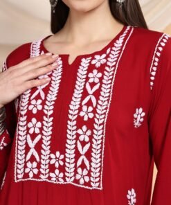 Shiza Chikankari Premium Modal Co-ord Set (Maroon) - Image 8