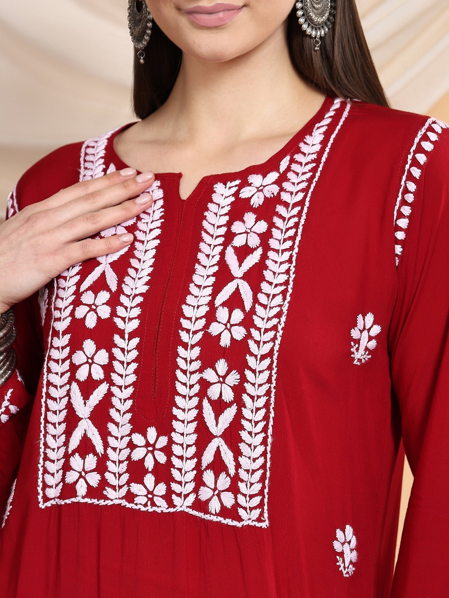 Shiza Chikankari Premium Modal Co-ord Set (Maroon) - Image 8