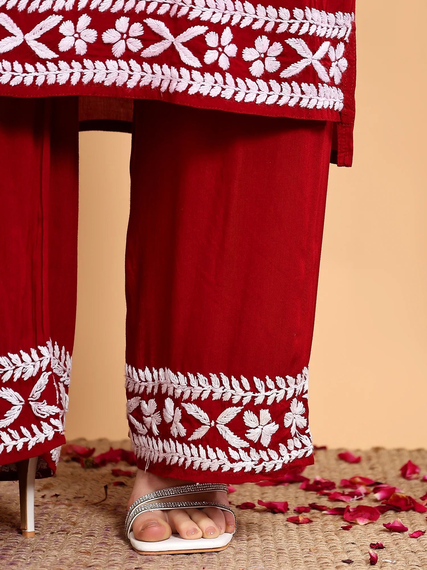Shiza Chikankari Premium Modal Co-ord Set (Maroon) - Image 9