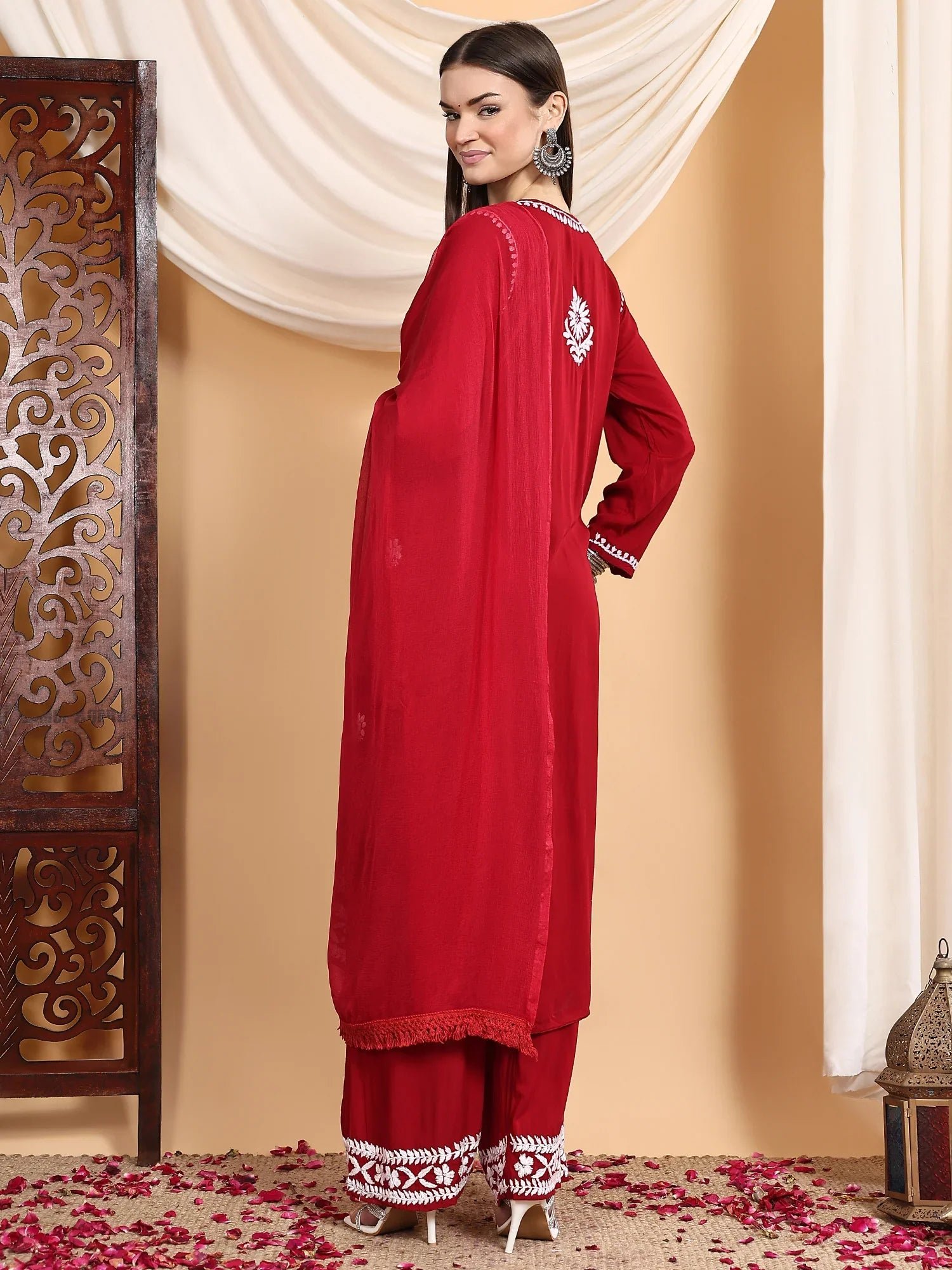 Shiza Chikankari Premium Modal Co-ord Set (Maroon) - Image 10