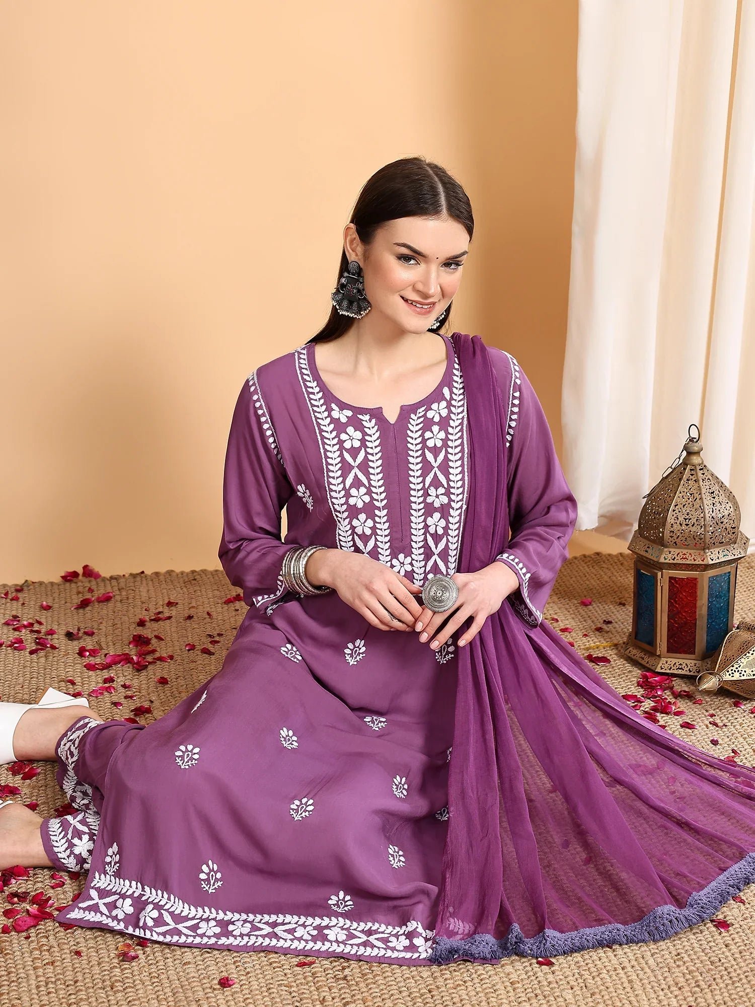 Shiza Chikankari Premium Modal Co-ord Set (Mauve) - Image 2