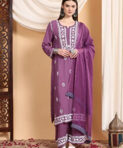 Shiza Chikankari Premium Modal Co-ord Set (Mauve) - Image 3