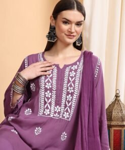 Shiza Chikankari Premium Modal Co-ord Set (Mauve) - Image 4